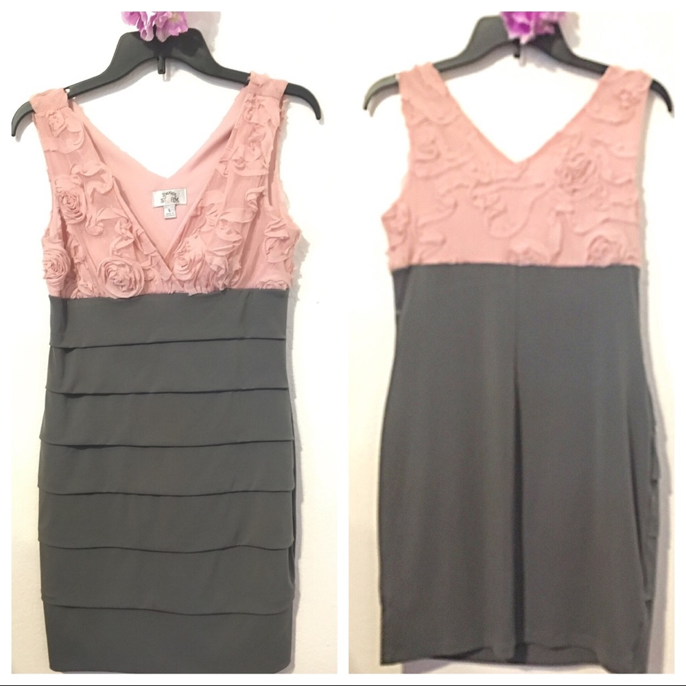 Sweet storm pink & gray Rosette bandage dress